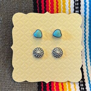 Western cowgirl rodeo turquoise and silver earrings two pair